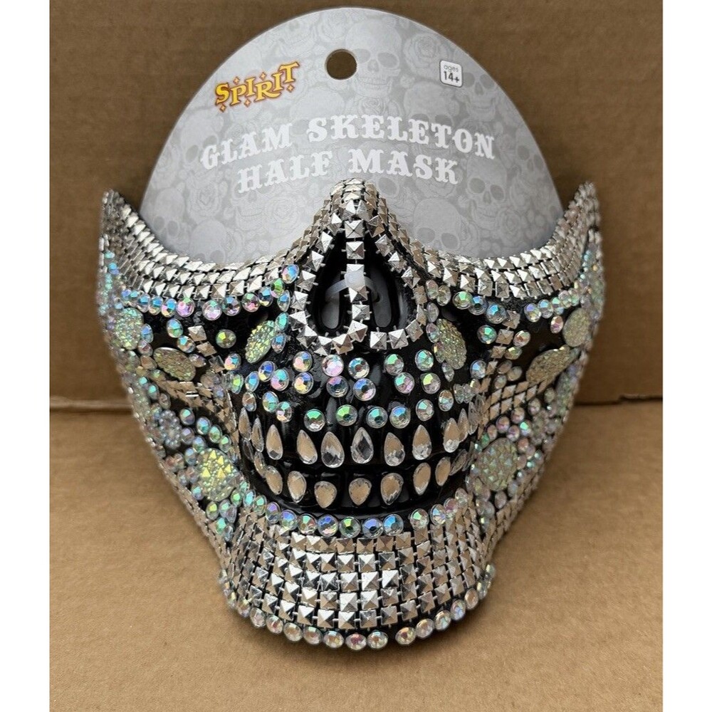 Spirit Halloween Glam Skeleton Half Mask Rhinestone Day of the Dead Skull Cospla